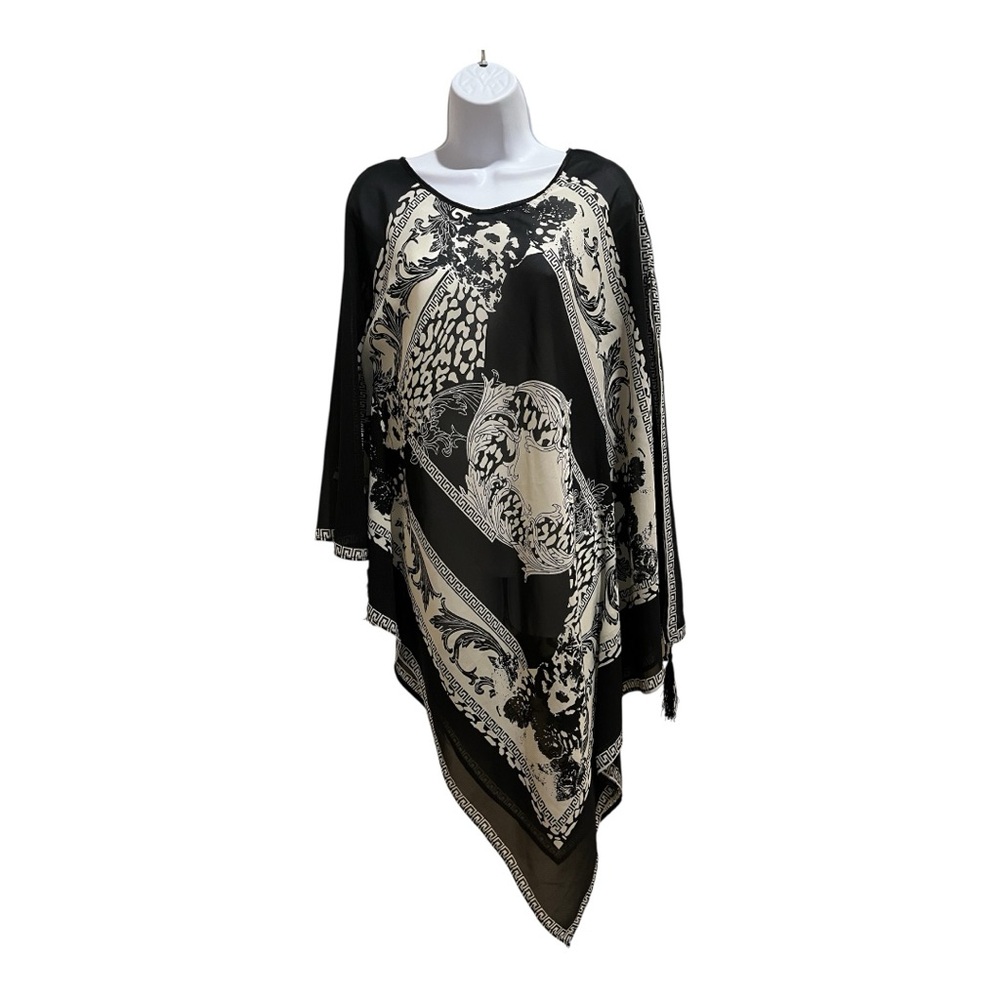 Chic Black and Cream Asymmetrical Swim Coverup